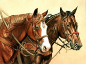 Western, Equine Art - Team Penning Horses